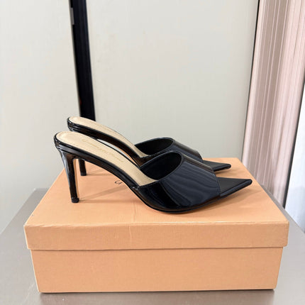 GIANVITO ROSSI 26S POINTED-TOE SANDALS 90 MM IN BLACK PATENT CALFSKIN