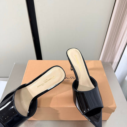 GIANVITO ROSSI 26S POINTED-TOE SANDALS 90 MM IN BLACK PATENT CALFSKIN