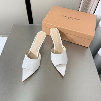 GIANVITO ROSSI 26S POINTED-TOE SANDALS 90 MM IN WHITE PATENT CALFSKIN