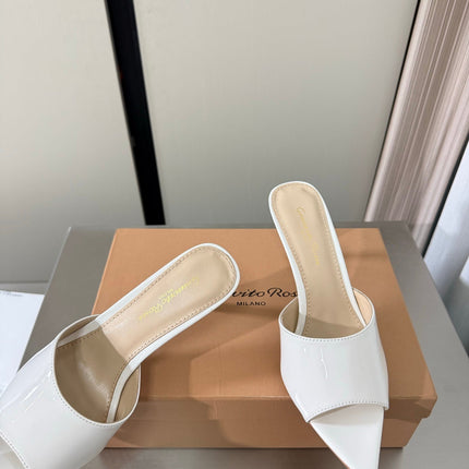 GIANVITO ROSSI 26S POINTED-TOE SANDALS 90 MM IN WHITE PATENT CALFSKIN