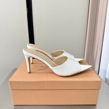 GIANVITO ROSSI 26S POINTED-TOE SANDALS 90 MM IN WHITE PATENT CALFSKIN
