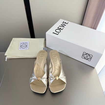LOEWE 26S HEELED SANDALS 45MM IN GOLD CALFSKIN