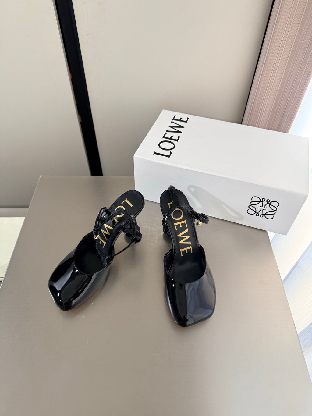 LOEWE 26S SLINGBACK HIGH HEEL PUMPS 60MM IN BLACK PATENT CALFSKIN