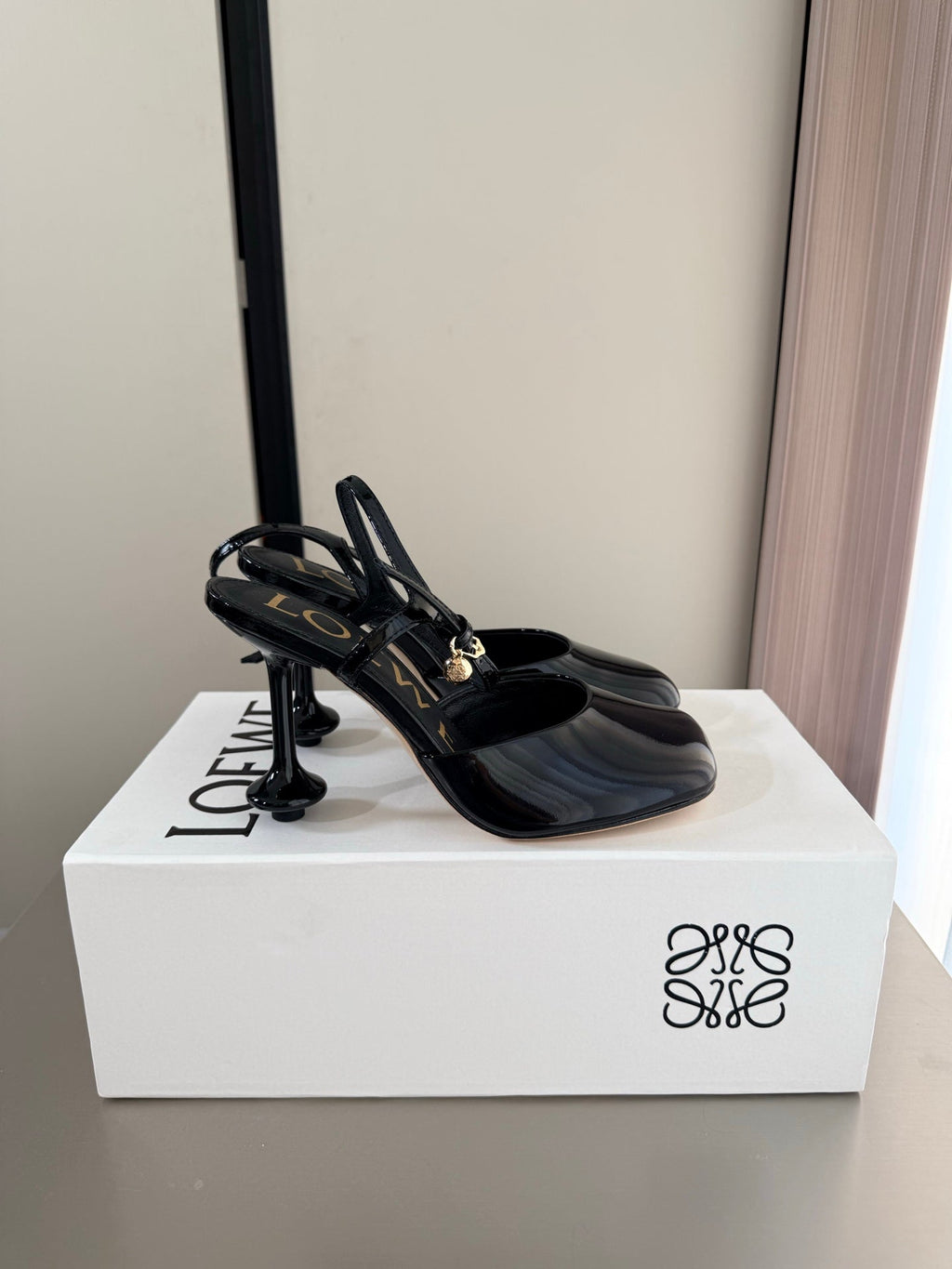 LOEWE 26S SLINGBACK HIGH HEEL PUMPS 60MM IN BLACK PATENT CALFSKIN