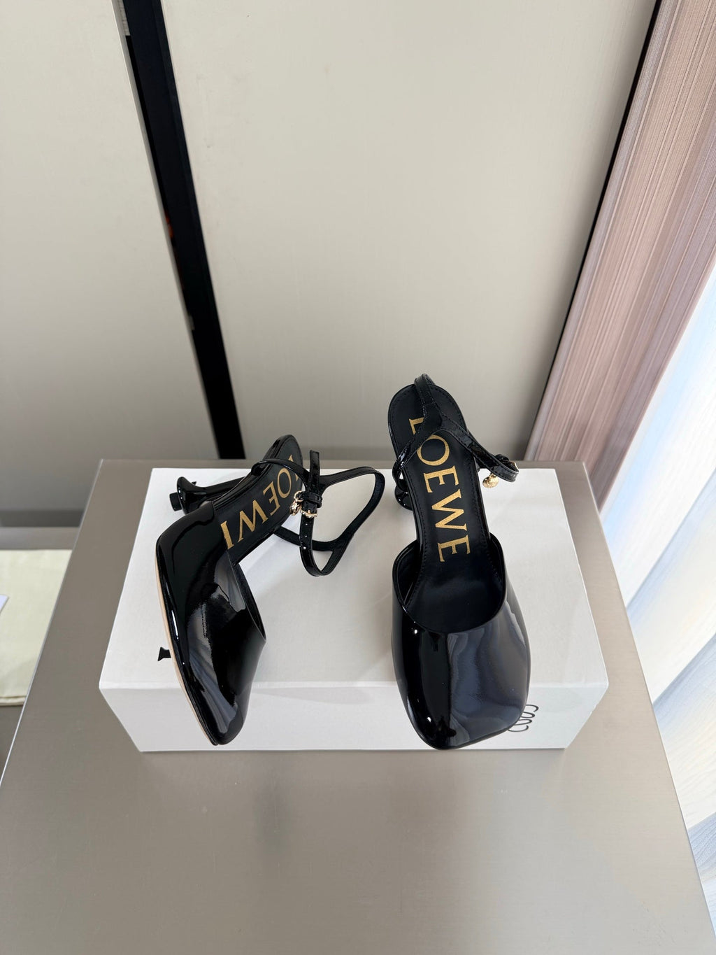 LOEWE 26S SLINGBACK HIGH HEEL PUMPS 60MM IN BLACK PATENT CALFSKIN