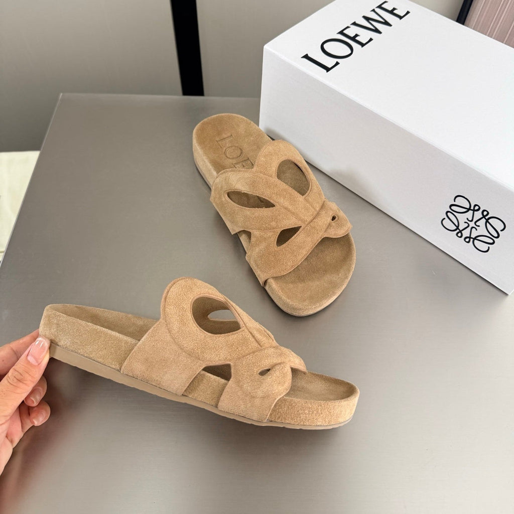 LOEWE 26S SLIDE SANDALS 30MM IN BEIGE SUEDE