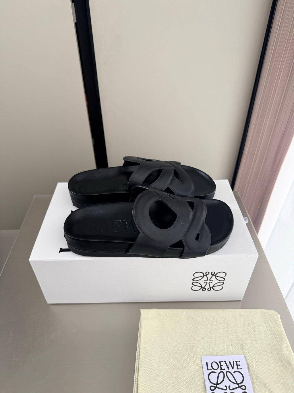 LOEWE 26S SLIDE SANDALS 30MM IN BLACK CALFSKIN