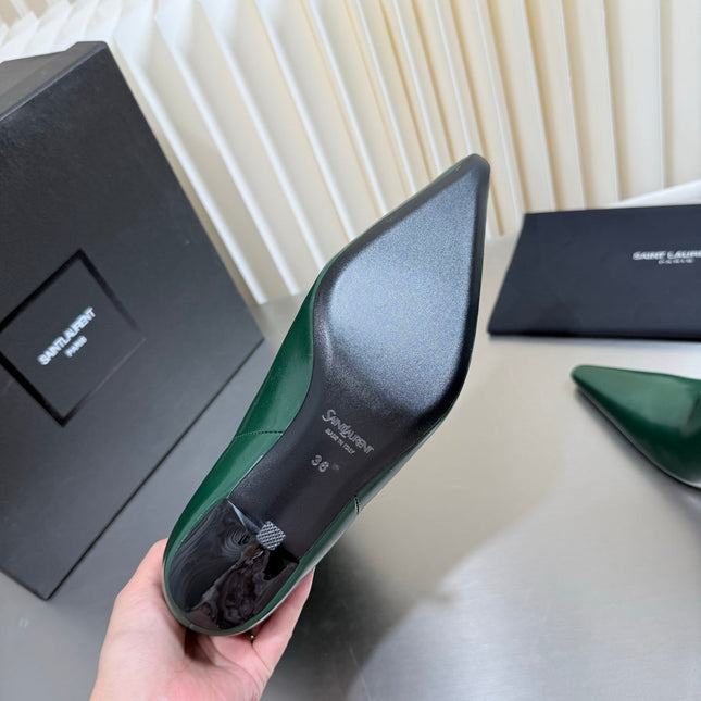 YSL 26S ANKLE BOOTS 80 MM IN DARK GREEN SHINY LAMBSKIN