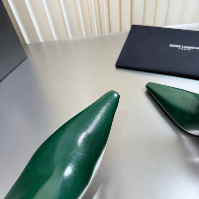 YSL 26S ANKLE BOOTS 80 MM IN DARK GREEN SHINY LAMBSKIN