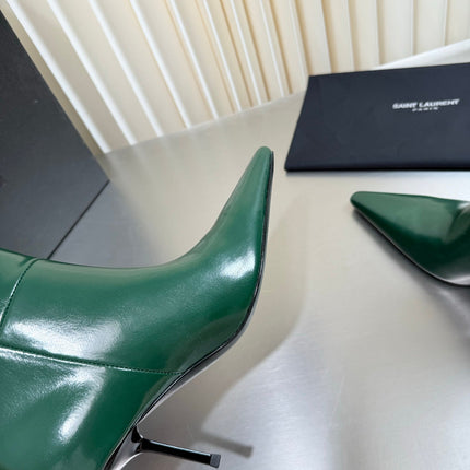 YSL 26S ANKLE BOOTS 80 MM IN DARK GREEN SHINY LAMBSKIN