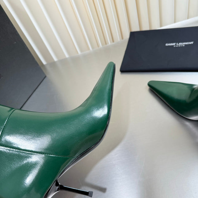 YSL 26S ANKLE BOOTS 80 MM IN DARK GREEN SHINY LAMBSKIN