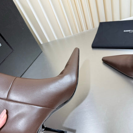 YSL 26S ANKLE BOOTS 80 MM IN DARK BROWN  SHINY LAMBSKIN