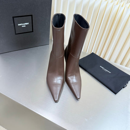 YSL 26S ANKLE BOOTS 80 MM IN DARK BROWN  SHINY LAMBSKIN