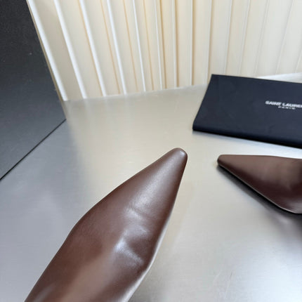 YSL 26S ANKLE BOOTS 80 MM IN DARK BROWN  SHINY LAMBSKIN