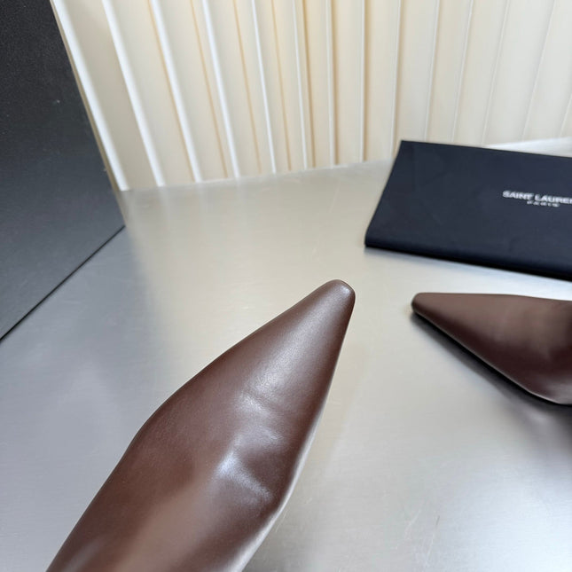 YSL 26S ANKLE BOOTS 80 MM IN DARK BROWN  SHINY LAMBSKIN