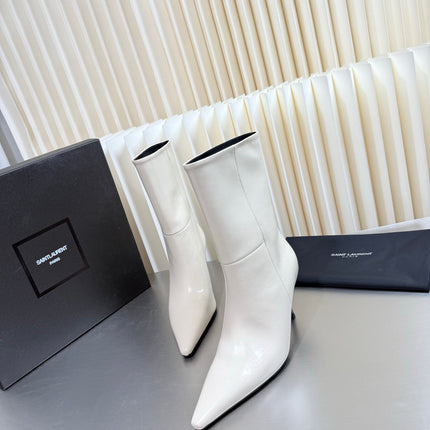YSL 26S ANKLE BOOTS 80 MM IN CREAM WHITE SHINY LAMBSKIN