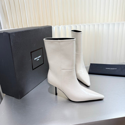 YSL 26S ANKLE BOOTS 80 MM IN CREAM WHITE SHINY LAMBSKIN