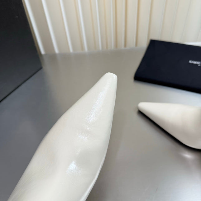YSL 26S ANKLE BOOTS 80 MM IN CREAM WHITE SHINY LAMBSKIN