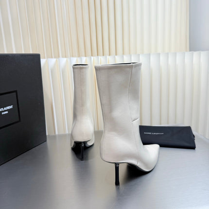 YSL 26S ANKLE BOOTS 80 MM IN CREAM WHITE SHINY LAMBSKIN