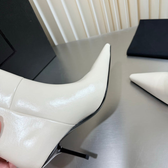 YSL 26S ANKLE BOOTS 80 MM IN CREAM WHITE SHINY LAMBSKIN