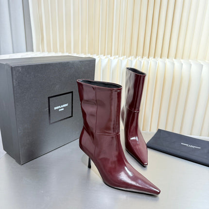 YSL 26S ANKLE BOOTS 80 MM IN DARK RED SHINY LAMBSKIN