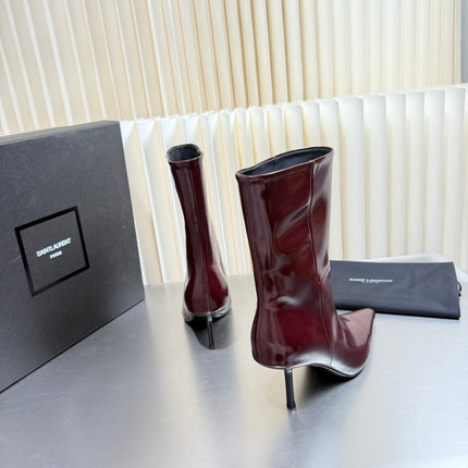 YSL 26S ANKLE BOOTS 80 MM IN DARK RED SHINY LAMBSKIN