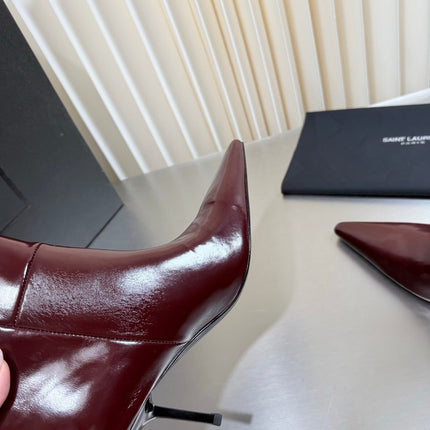 YSL 26S ANKLE BOOTS 80 MM IN DARK RED SHINY LAMBSKIN