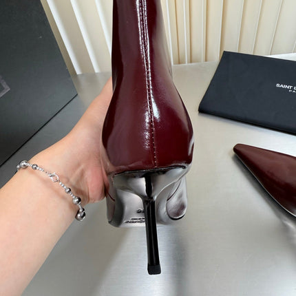 YSL 26S ANKLE BOOTS 80 MM IN DARK RED SHINY LAMBSKIN