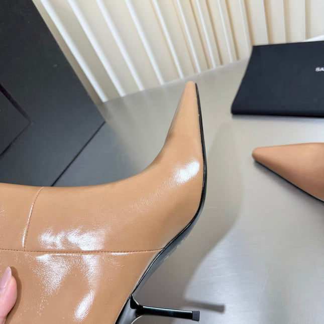 YSL 26S ANKLE BOOTS 80 MM IN BEIGE SHINY LAMBSKIN