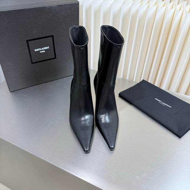 YSL 26S ANKLE BOOTS 80 MM IN BLACK SHINY LAMBSKIN