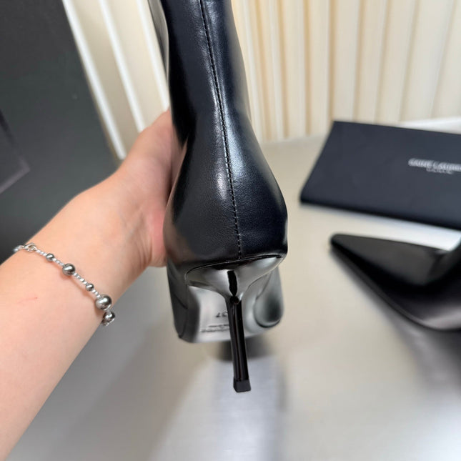 YSL 26S ANKLE BOOTS 80 MM IN BLACK SHINY LAMBSKIN