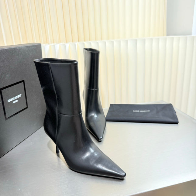 YSL 26S ANKLE BOOTS 80 MM IN BLACK SHINY LAMBSKIN