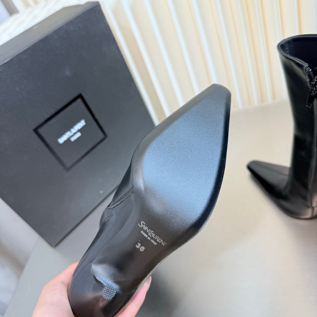 YSL 26S POINTED-TOE HEELED BOOTS 105 MM IN BLACK SHINY CALFSKIN