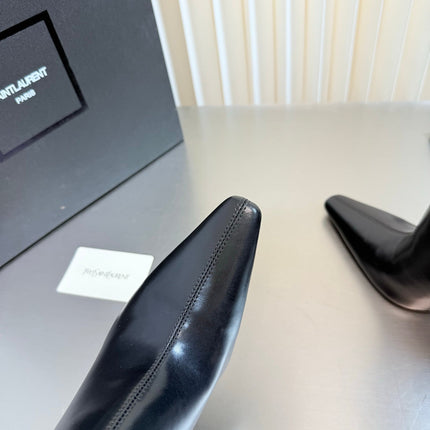 YSL 26S POINTED-TOE HEELED BOOTS 105 MM IN BLACK SHINY CALFSKIN