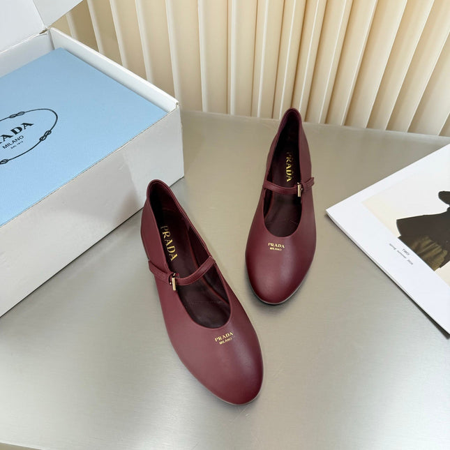 PRADA 26S BALLERINAS IN DARK RED SMOOTH CALFSKIN