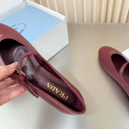 PRADA 26S BALLERINAS IN DARK RED SMOOTH CALFSKIN