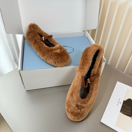 PRADA 26S MARY JANE BALLET IN BROWN SHEARLING