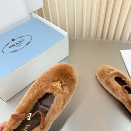 PRADA 26S MARY JANE BALLET IN BROWN SHEARLING