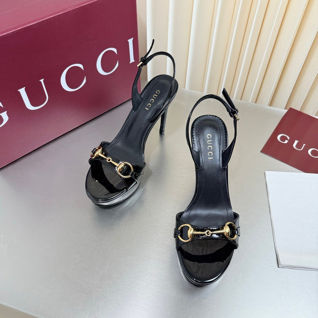 GUCCI 26S SLINGBACK PUMP 105 MM IN BLACK GLOSSY CALFSKIN