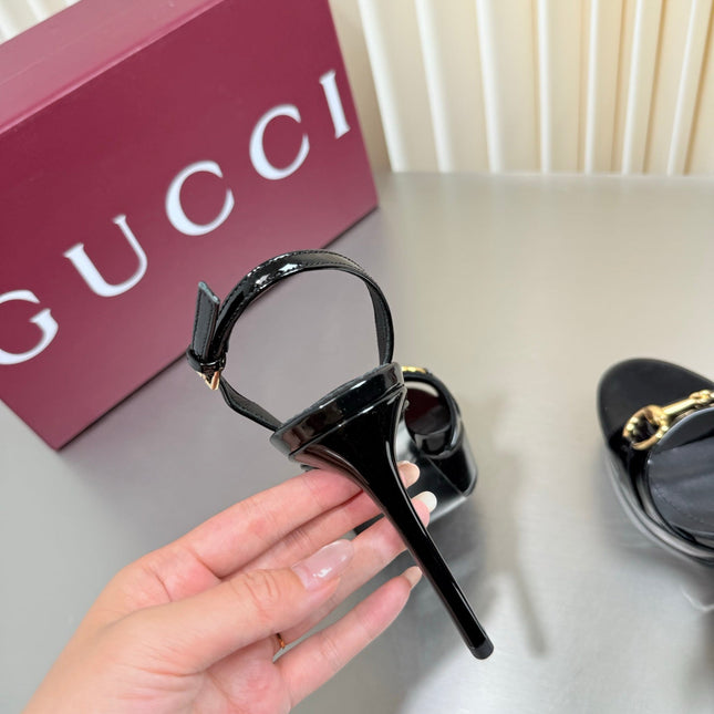 GUCCI 26S SLINGBACK PUMP 105 MM IN BLACK GLOSSY CALFSKIN