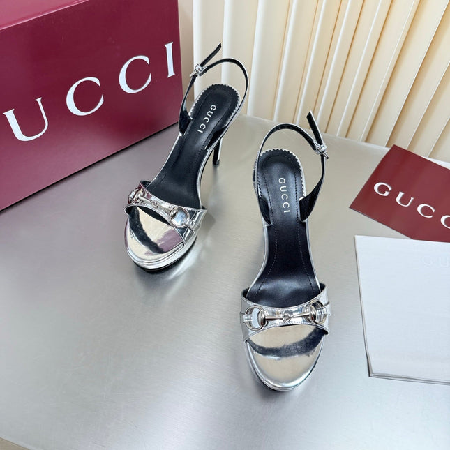 GUCCI 26S SLINGBACK PUMP 105 MM IN SILVER CALFSKIN