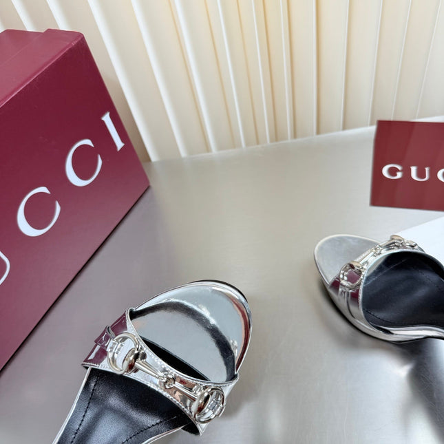 GUCCI 26S SLINGBACK PUMP 105 MM IN SILVER CALFSKIN
