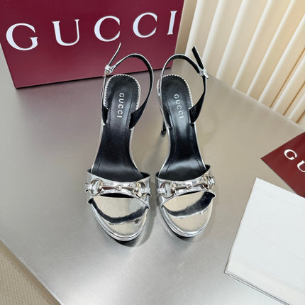GUCCI 26S SLINGBACK PUMP 105 MM IN SILVER CALFSKIN