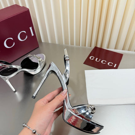 GUCCI 26S SLINGBACK PUMP 105 MM IN SILVER CALFSKIN