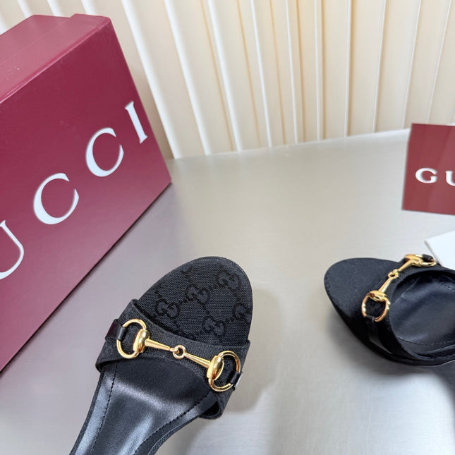 GUCCI 26S SLINGBACK PUMP 105 MM IN BLACK GG CANVAS
