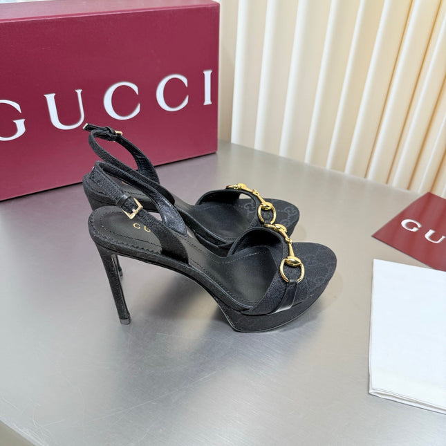 GUCCI 26S SLINGBACK PUMP 105 MM IN BLACK GG CANVAS
