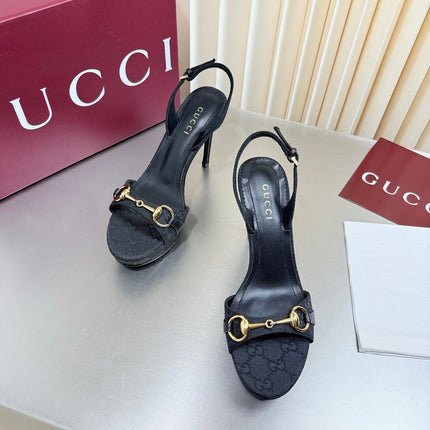GUCCI 26S SLINGBACK PUMP 105 MM IN BLACK GG CANVAS