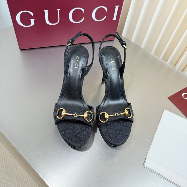 GUCCI 26S SLINGBACK PUMP 105 MM IN BLACK GG CANVAS