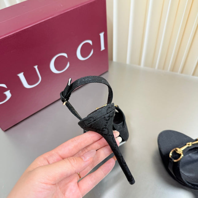 GUCCI 26S SLINGBACK PUMP 105 MM IN BLACK GG CANVAS