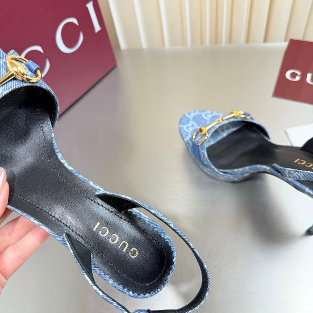 GUCCI 26S SLINGBACK PUMP 105 MM IN BLUE DENIM